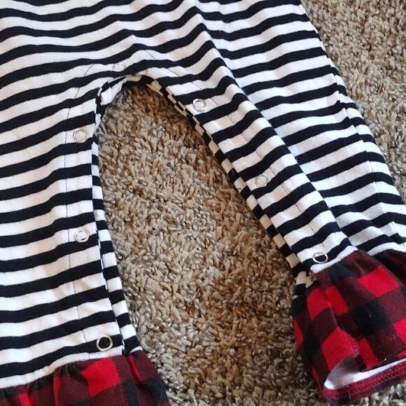 Rare Editions 18M Toddler's Snap Button Striped Plaid Red Christmas Romper - Picture 3 of 12